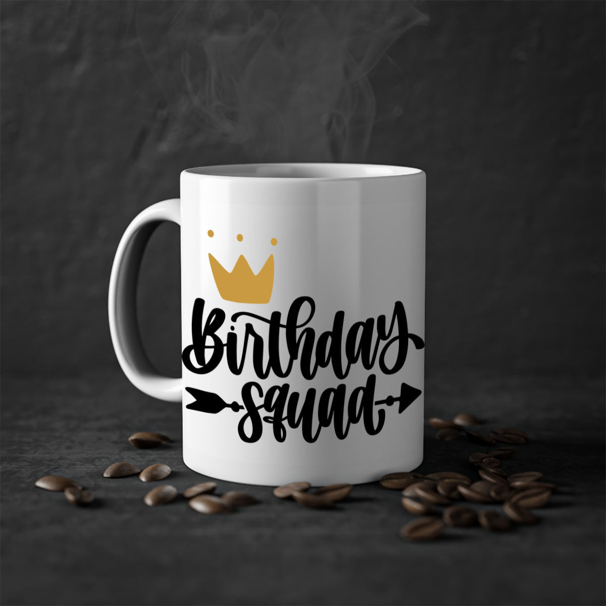 Birthday Squad Style 6# Mug with colorful handle and glossy finish, available in multiple colors and sizes.