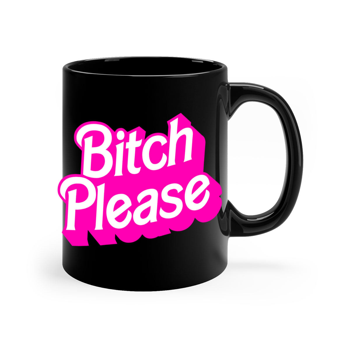 Bitch Please 253# Mug with black phrases, colorful handle and interior, showcasing a glossy finish.