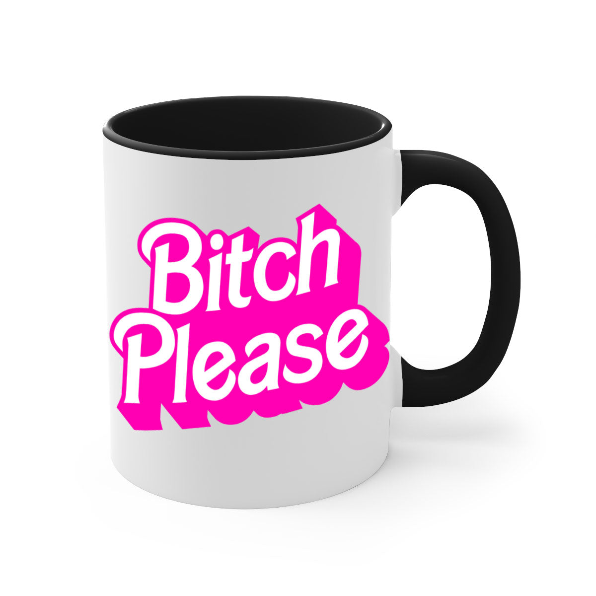 Bitch Please 253# Mug with black phrases, colorful handle and interior, showcasing a glossy finish.