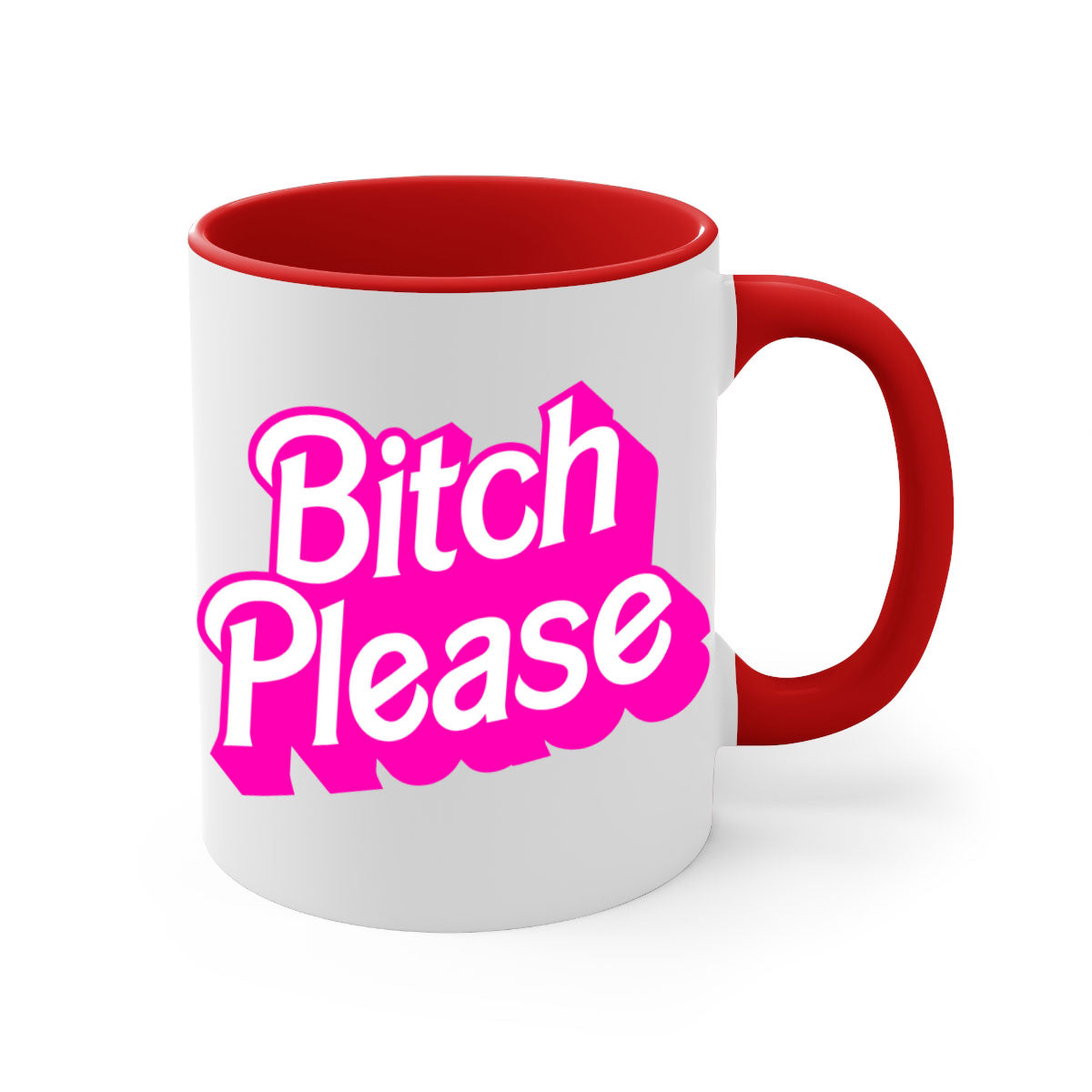 Bitch Please 253# Mug with black phrases, colorful handle and interior, showcasing a glossy finish.