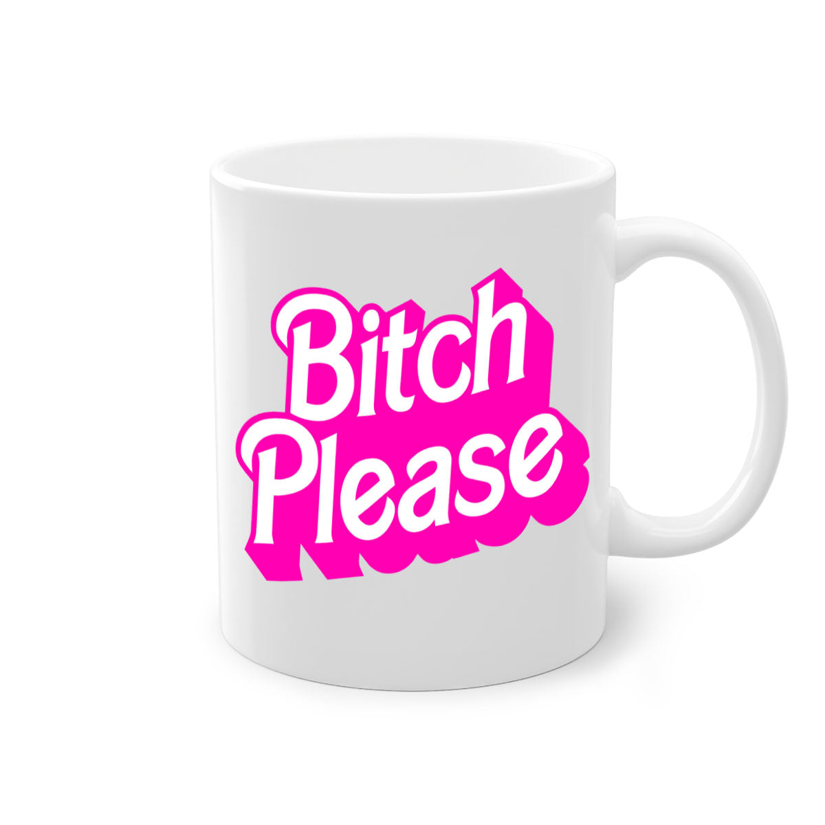 Bitch Please 253# Mug with black phrases, colorful handle and interior, showcasing a glossy finish.