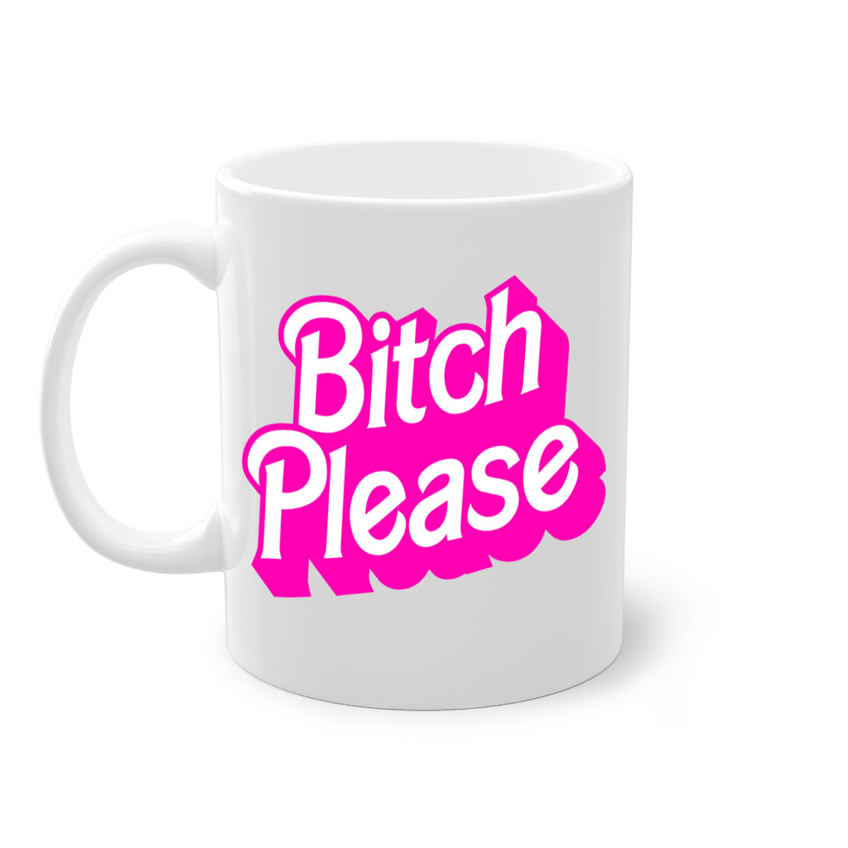 Bitch Please 253# Mug with black phrases, colorful handle and interior, showcasing a glossy finish.