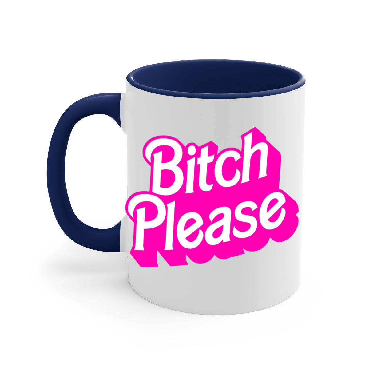 Bitch Please 253# Mug with black phrases, colorful handle and interior, showcasing a glossy finish.