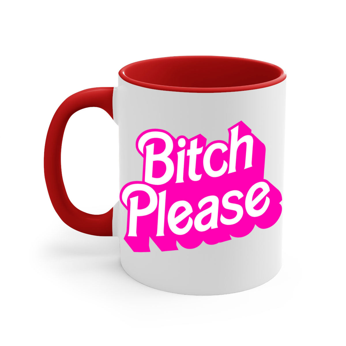 Bitch Please 253# Mug with black phrases, colorful handle and interior, showcasing a glossy finish.