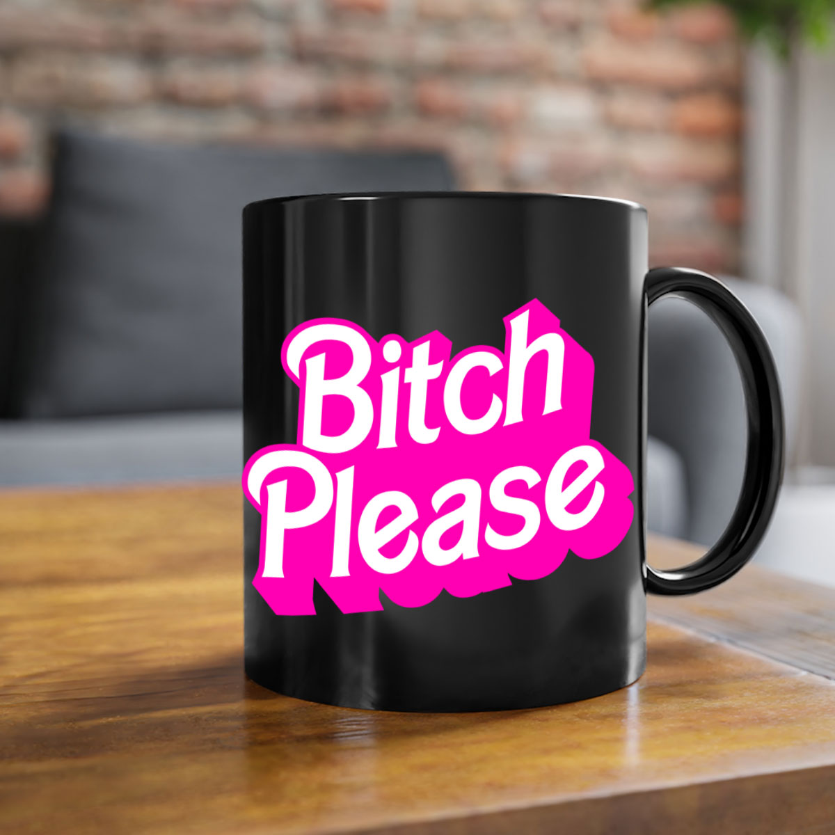 Bitch Please 253# Mug with black phrases, colorful handle and interior, showcasing a glossy finish.