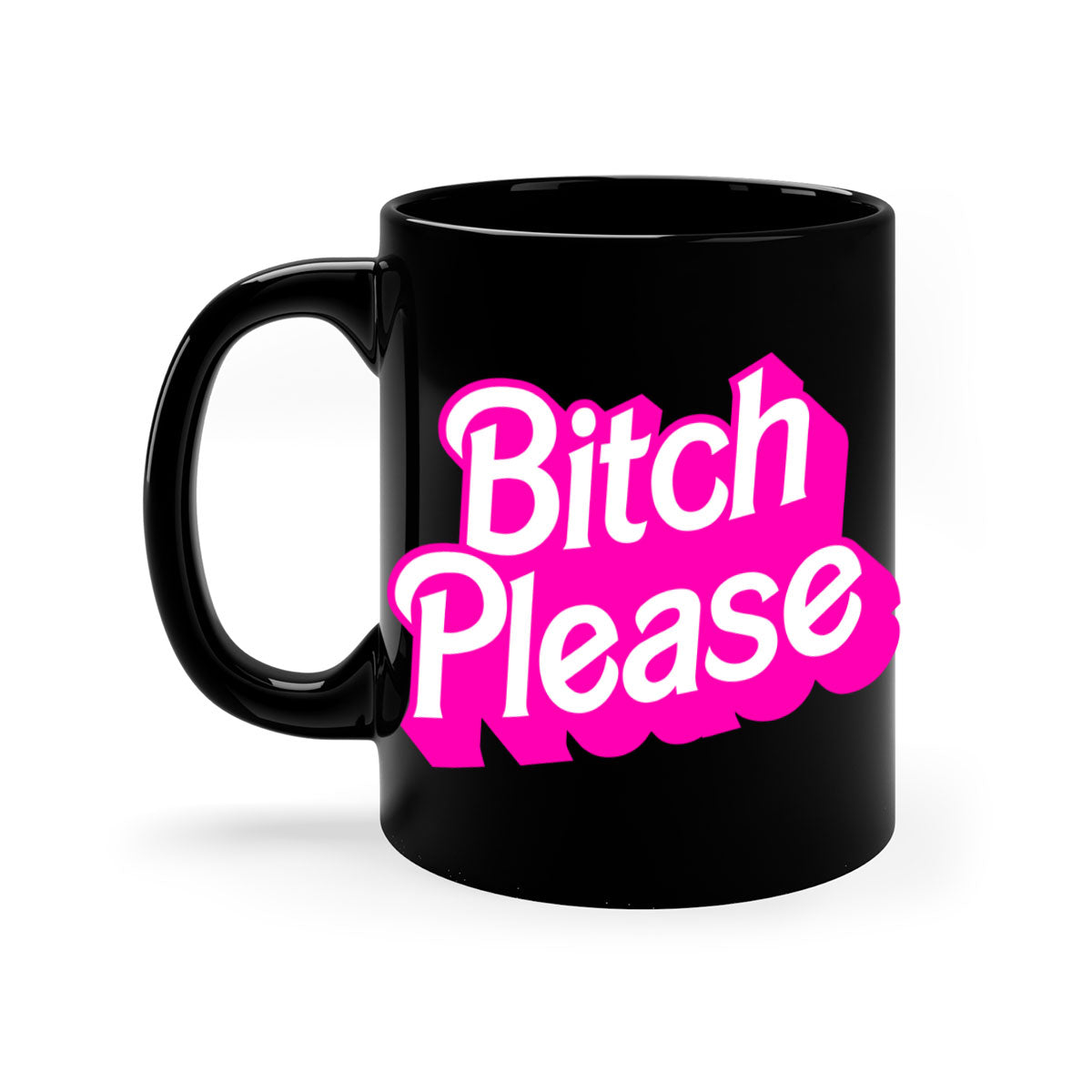 Bitch Please 253# Mug with black phrases, colorful handle and interior, showcasing a glossy finish.