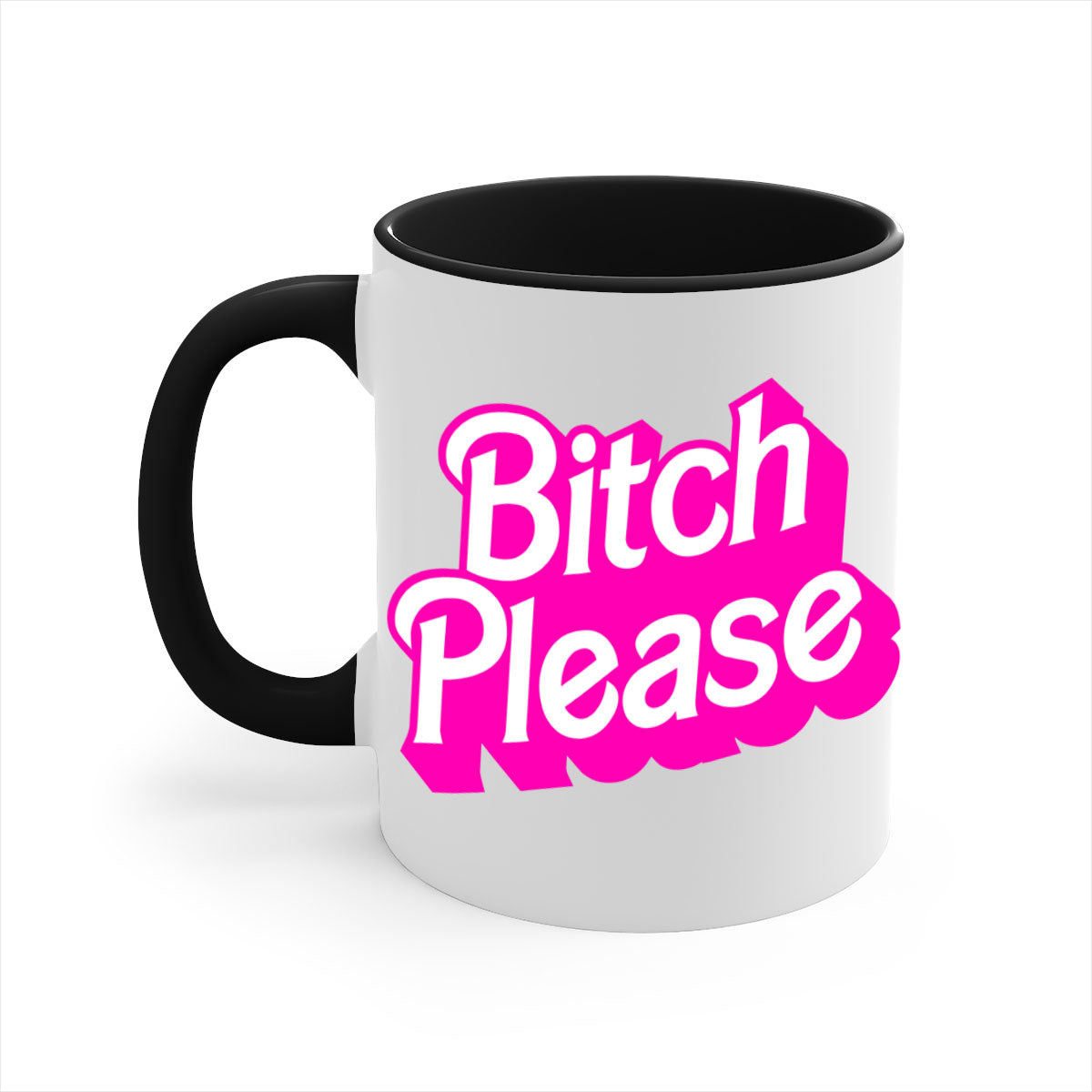 Bitch Please 253# Mug with black phrases, colorful handle and interior, showcasing a glossy finish.