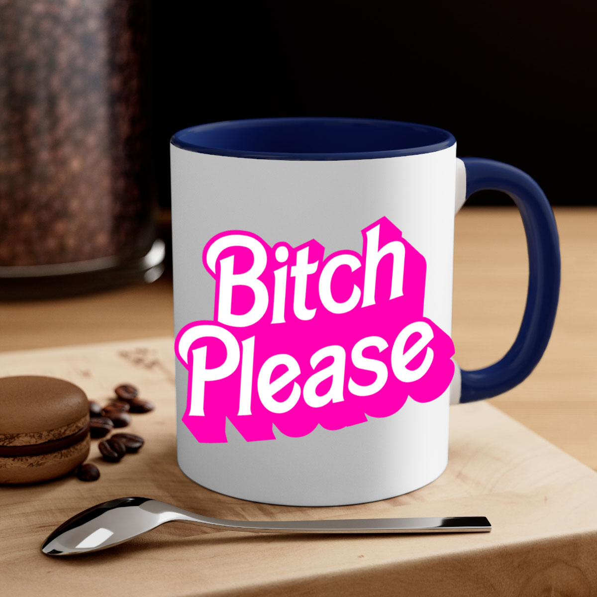 Bitch Please 253# Mug with black phrases, colorful handle and interior, showcasing a glossy finish.