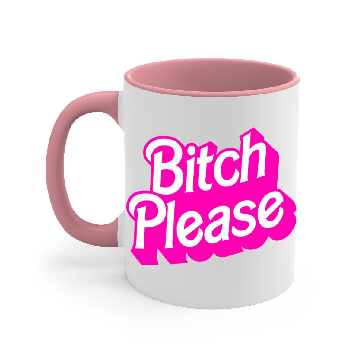 Bitch Please 253# Mug with black phrases, colorful handle and interior, showcasing a glossy finish.