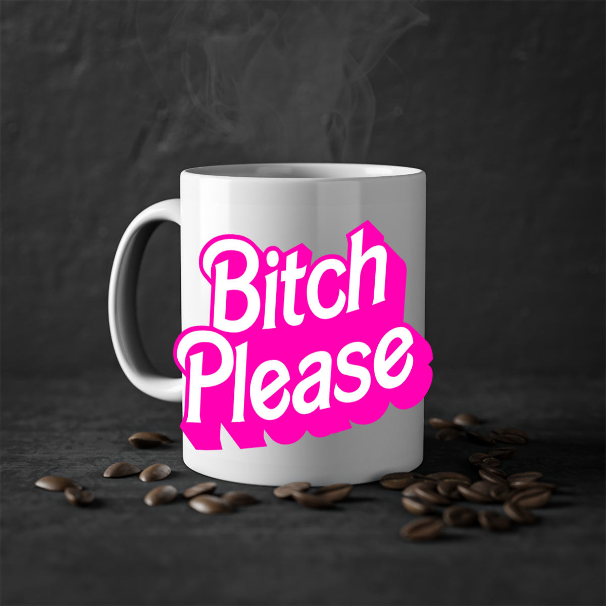 Bitch Please 253# Mug with black phrases, colorful handle and interior, showcasing a glossy finish.