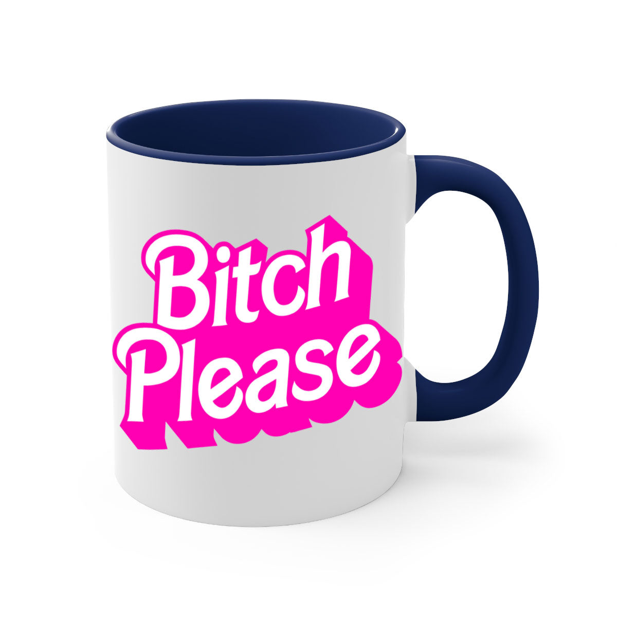 Bitch Please 253# Mug with black phrases, colorful handle and interior, showcasing a glossy finish.