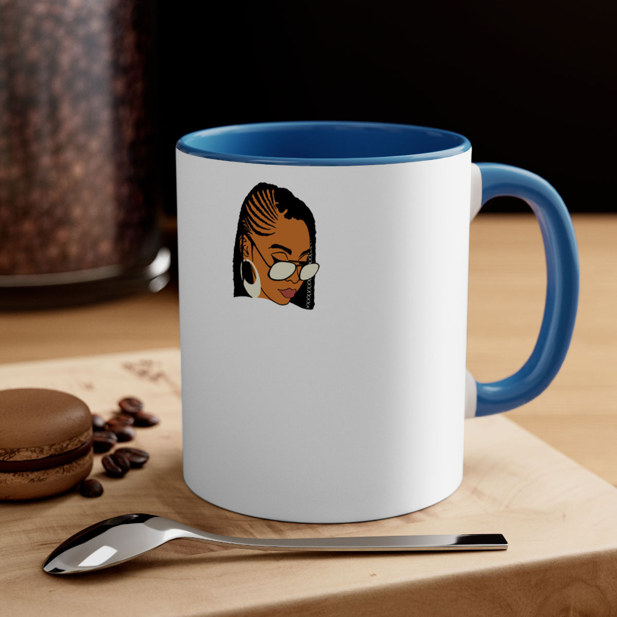 Black afro 39# Mug featuring a glossy finish with a colored handle and interior, perfect for coffee and tea lovers.