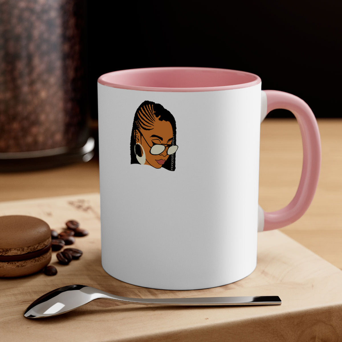 Black afro 39# Mug featuring a glossy finish with a colored handle and interior, perfect for coffee and tea lovers.