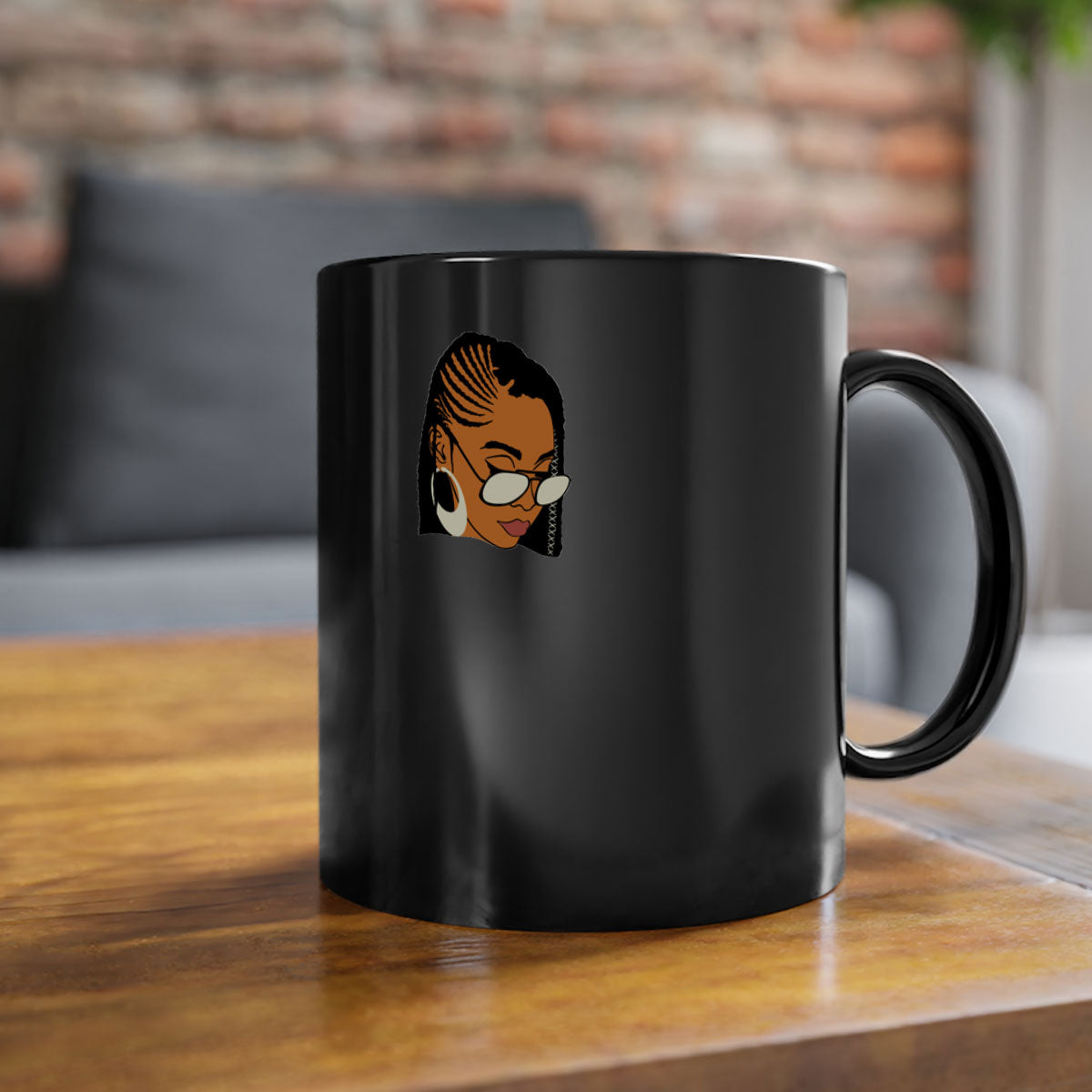 Black afro 39# Mug featuring a glossy finish with a colored handle and interior, perfect for coffee and tea lovers.