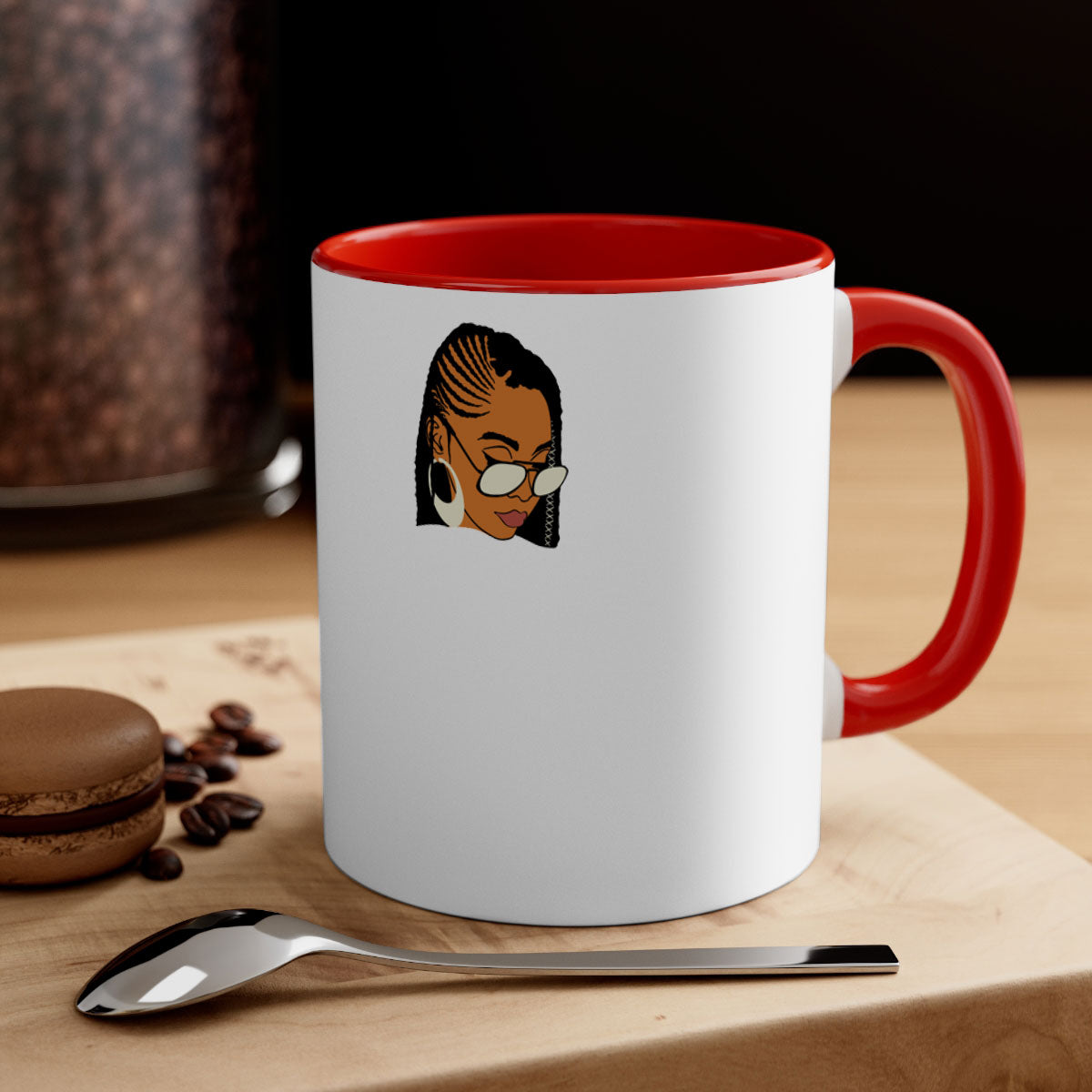 Black afro 39# Mug featuring a glossy finish with a colored handle and interior, perfect for coffee and tea lovers.