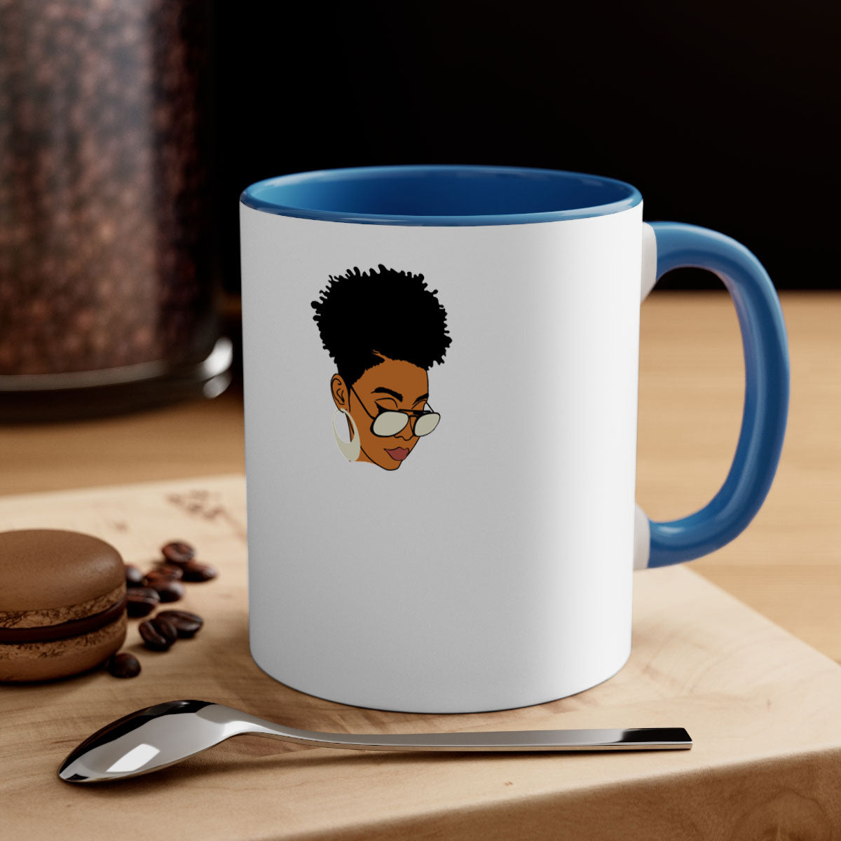 Black Afro 44# Mug featuring a two-tone design with a colored handle and glossy finish, perfect for coffee and tea lovers.