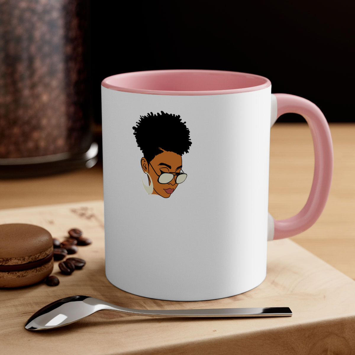 Black Afro 44# Mug featuring a two-tone design with a colored handle and glossy finish, perfect for coffee and tea lovers.