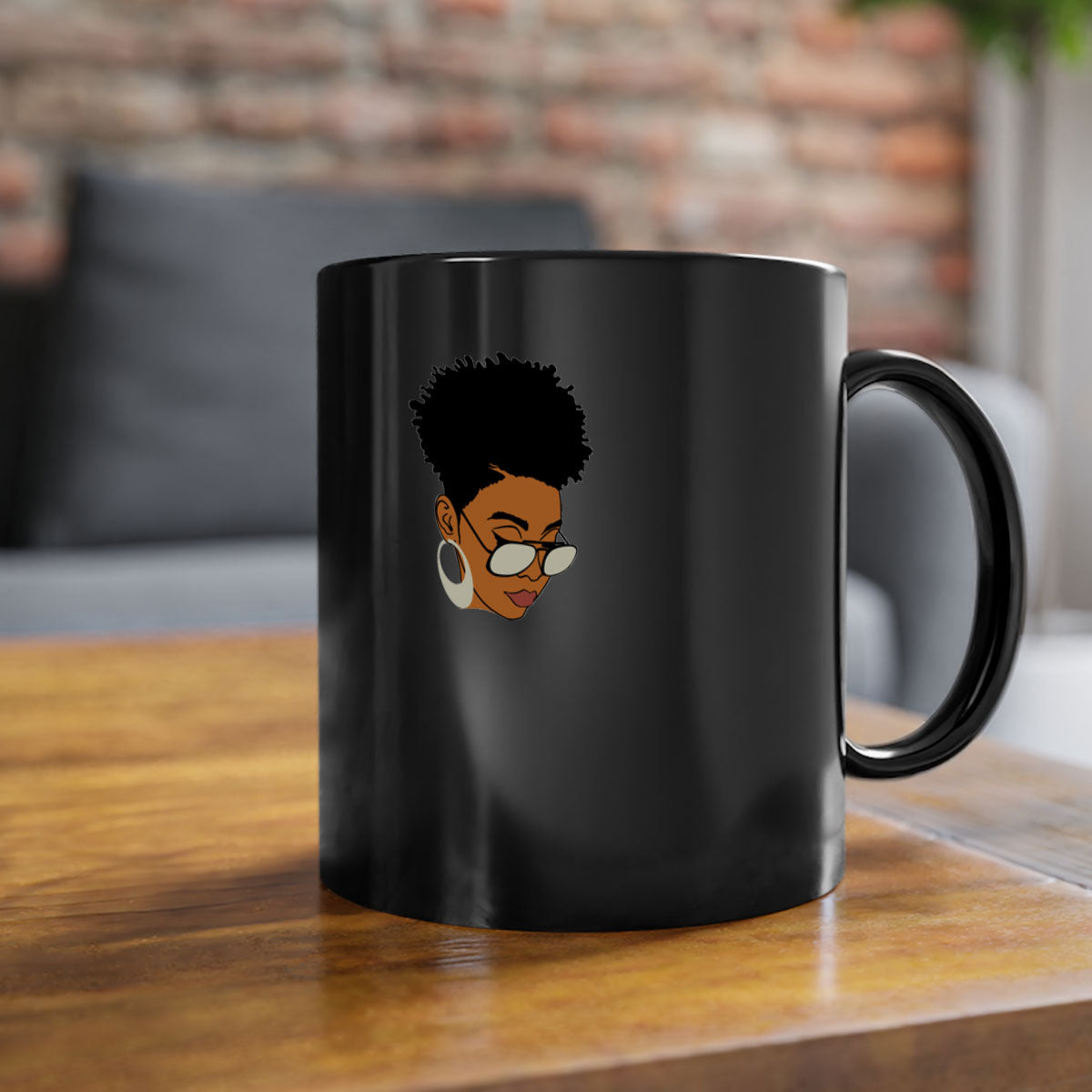 Black Afro 44# Mug featuring a two-tone design with a colored handle and glossy finish, perfect for coffee and tea lovers.