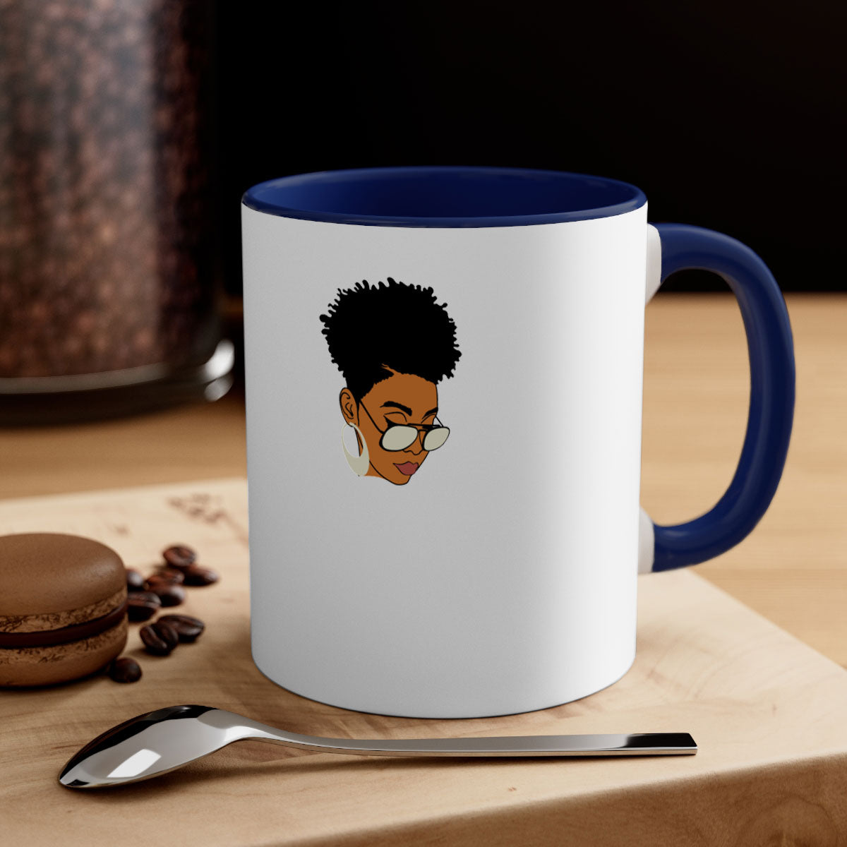 Black Afro 44# Mug featuring a two-tone design with a colored handle and glossy finish, perfect for coffee and tea lovers.