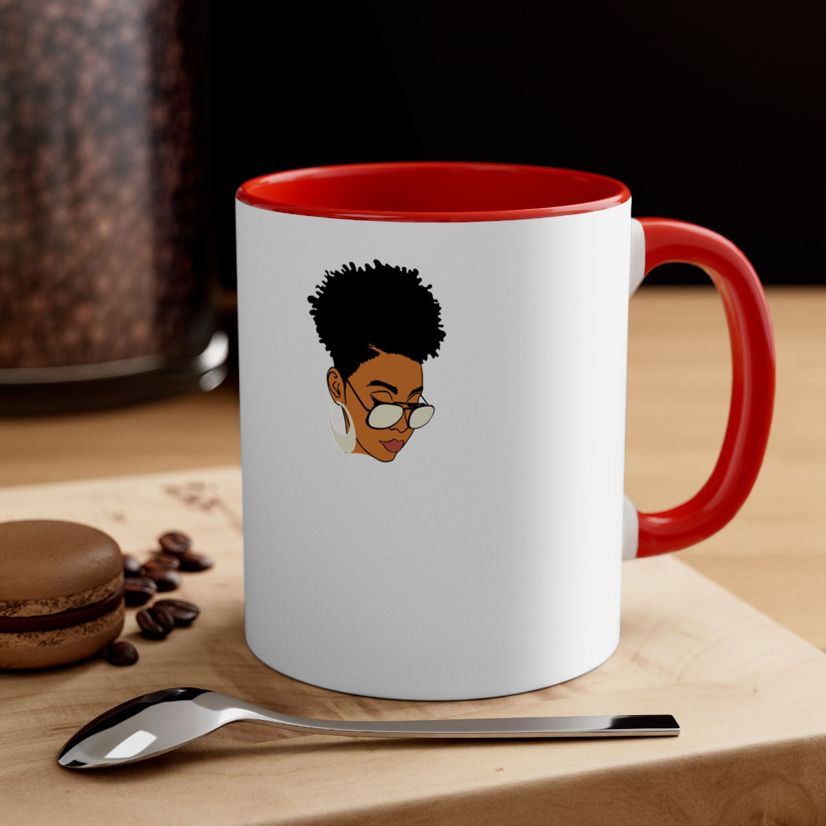 Black Afro 44# Mug featuring a two-tone design with a colored handle and glossy finish, perfect for coffee and tea lovers.