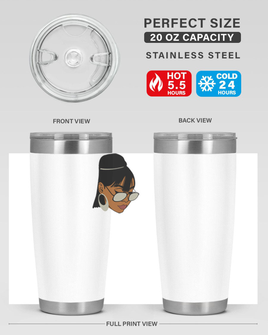 Black Afro 40# Tumbler featuring double wall vacuum stainless steel design, perfect for women and girls, ideal for hot and cold beverages.