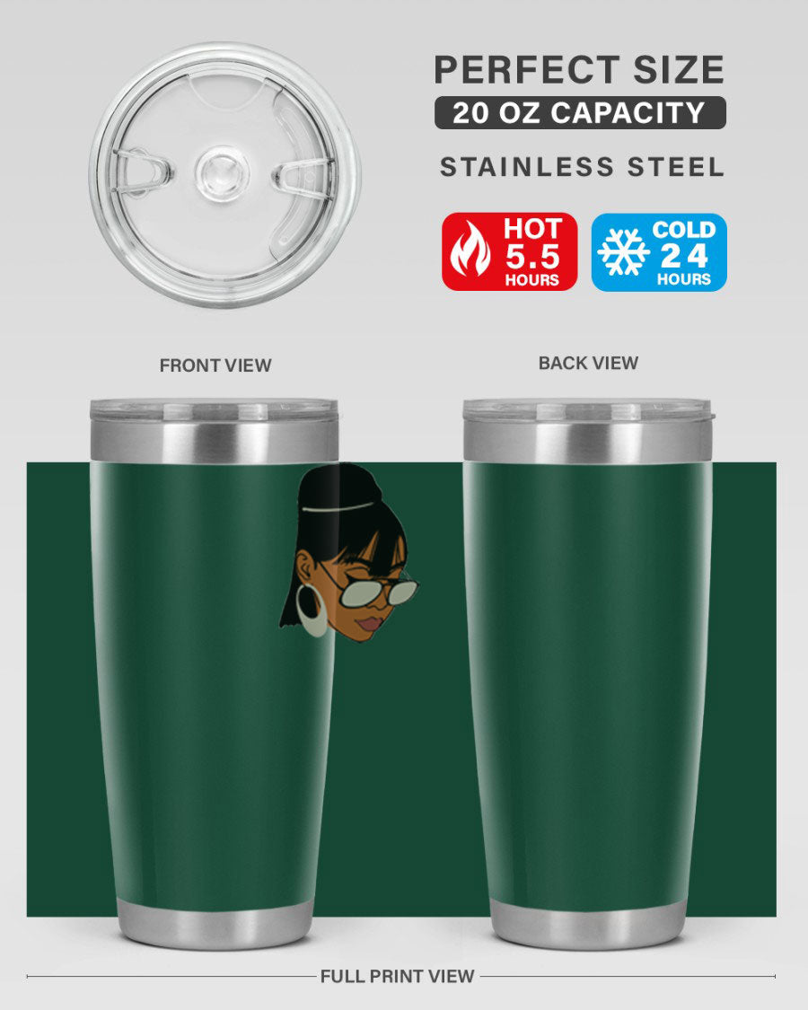 Black Afro 40# Tumbler featuring double wall vacuum stainless steel design, perfect for women and girls, ideal for hot and cold beverages.