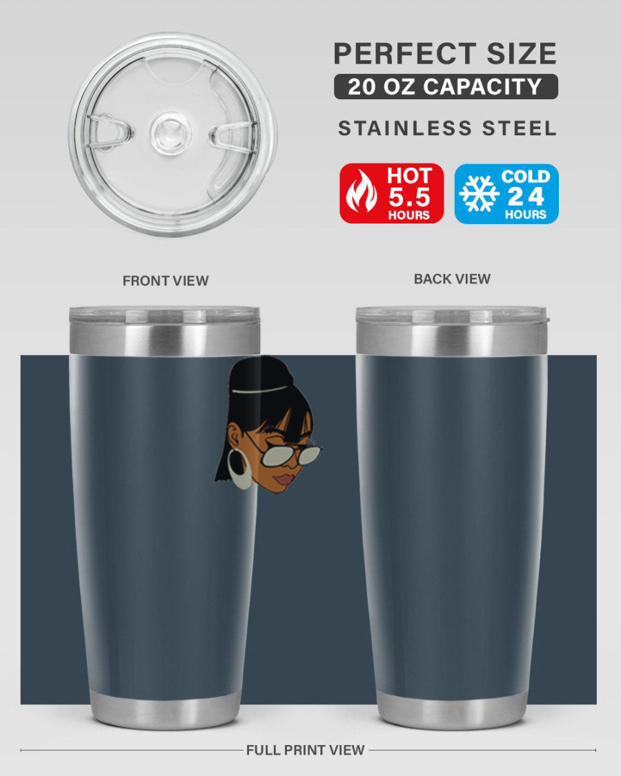 Black Afro 40# Tumbler featuring double wall vacuum stainless steel design, perfect for women and girls, ideal for hot and cold beverages.