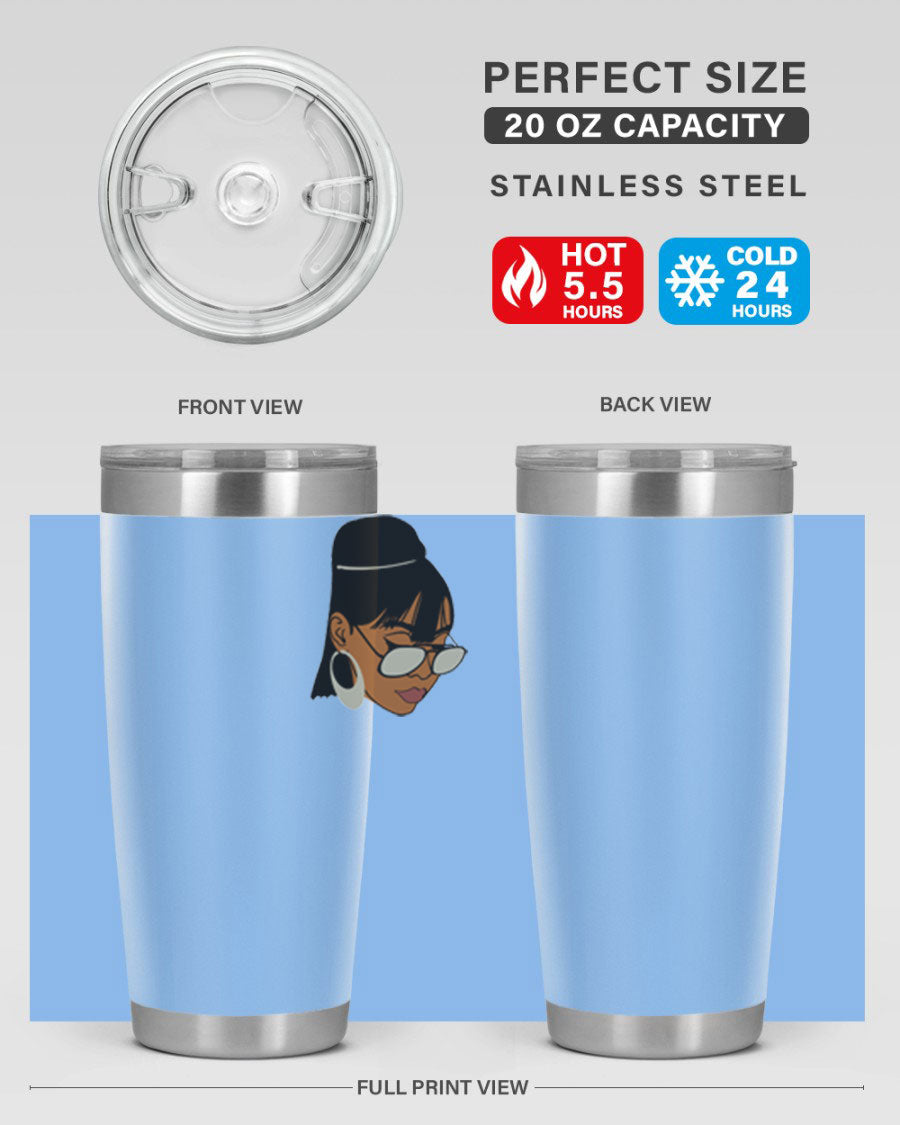 Black Afro 40# Tumbler featuring double wall vacuum stainless steel design, perfect for women and girls, ideal for hot and cold beverages.