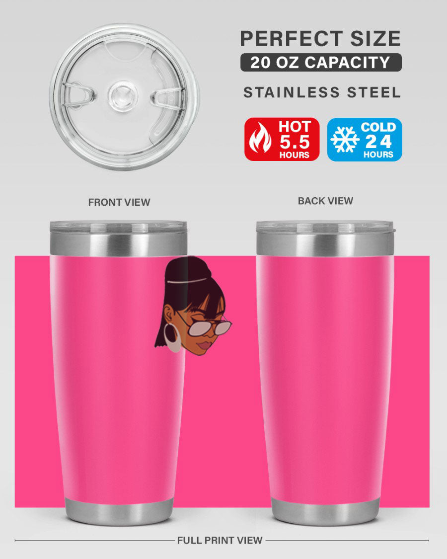 Black Afro 40# Tumbler featuring double wall vacuum stainless steel design, perfect for women and girls, ideal for hot and cold beverages.