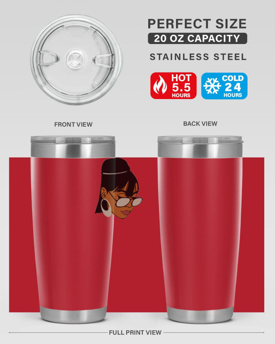 Black Afro 40# Tumbler featuring double wall vacuum stainless steel design, perfect for women and girls, ideal for hot and cold beverages.