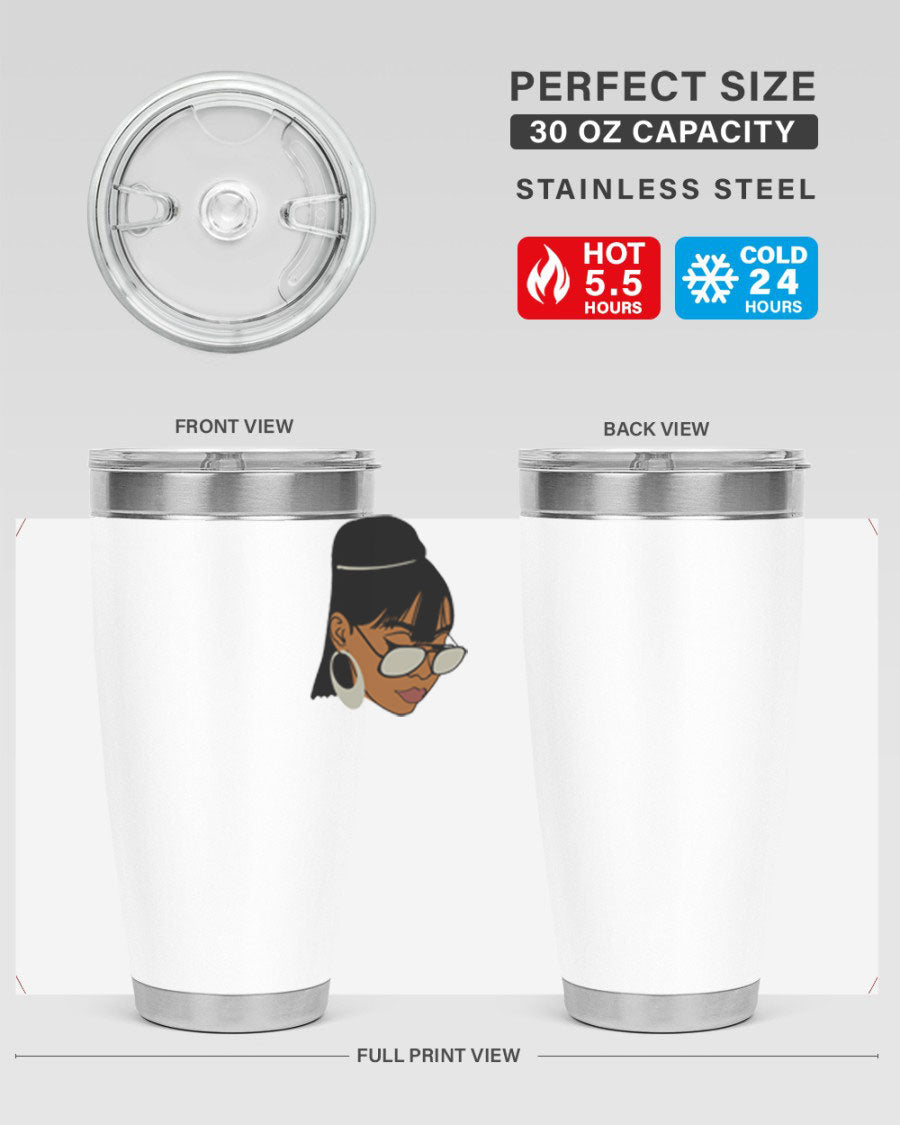 Black Afro 40# Tumbler featuring double wall vacuum stainless steel design, perfect for women and girls, ideal for hot and cold beverages.