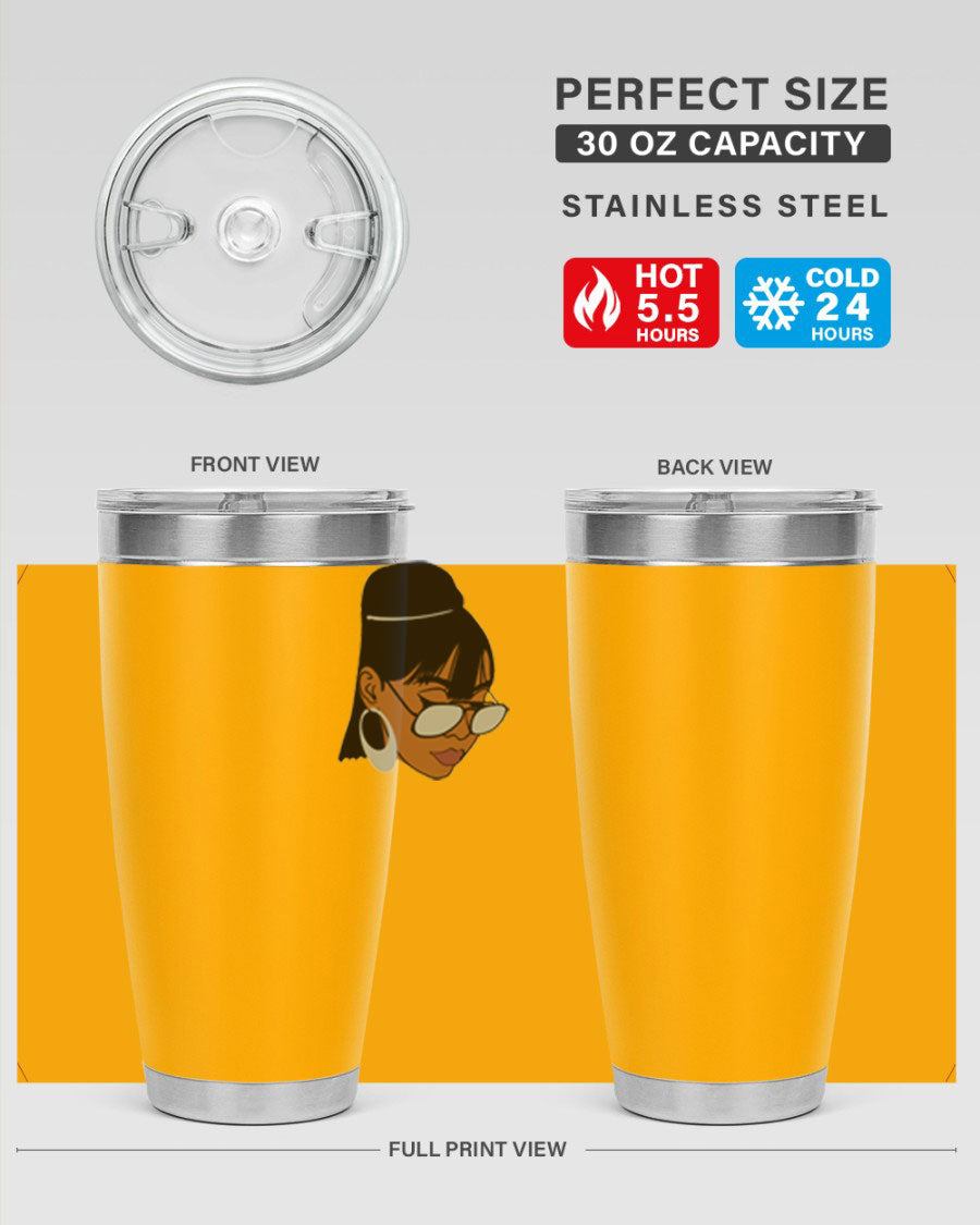 Black Afro 40# Tumbler featuring double wall vacuum stainless steel design, perfect for women and girls, ideal for hot and cold beverages.