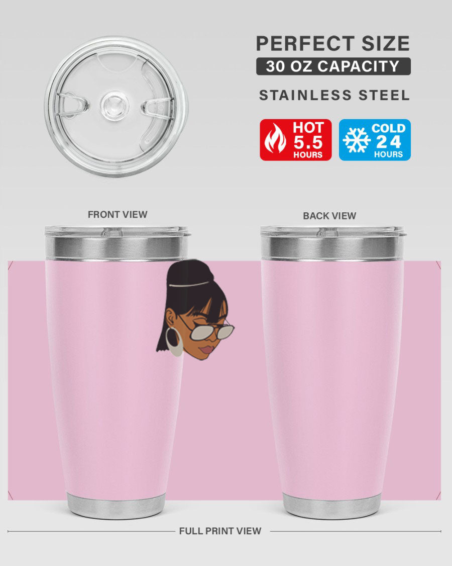 Black Afro 40# Tumbler featuring double wall vacuum stainless steel design, perfect for women and girls, ideal for hot and cold beverages.