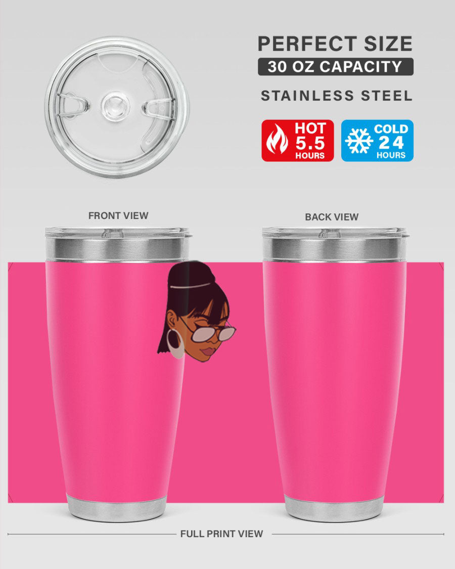 Black Afro 40# Tumbler featuring double wall vacuum stainless steel design, perfect for women and girls, ideal for hot and cold beverages.