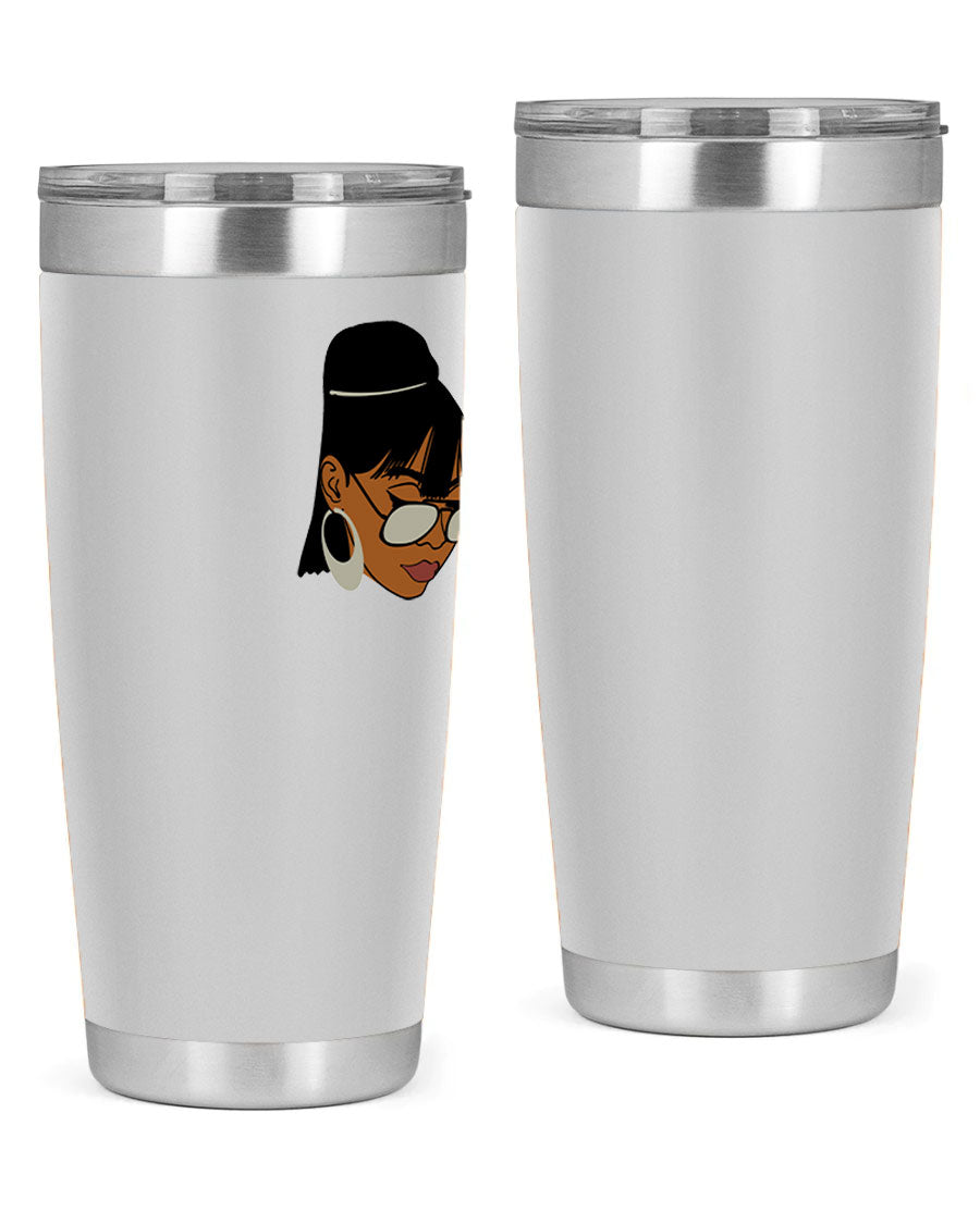 Black Afro 40# Tumbler featuring double wall vacuum stainless steel design, perfect for women and girls, ideal for hot and cold beverages.