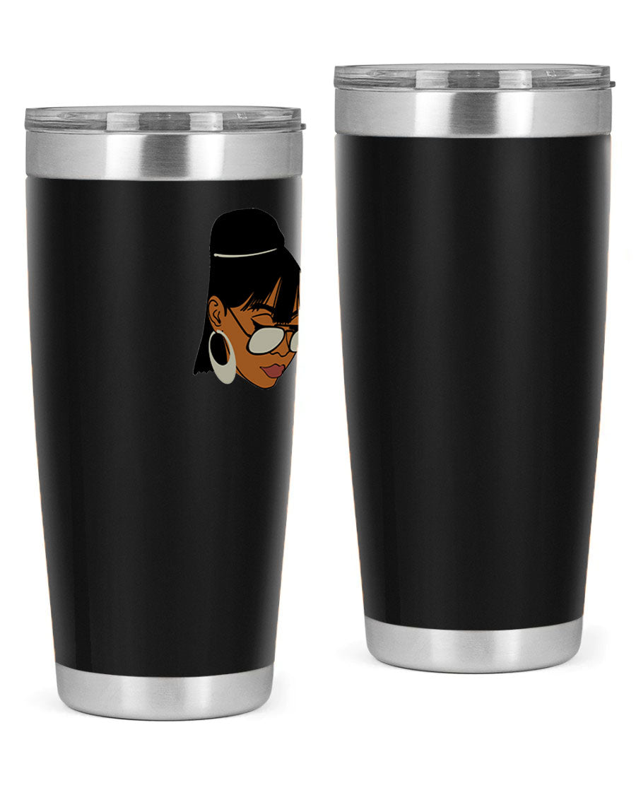 Black Afro 40# Tumbler featuring double wall vacuum stainless steel design, perfect for women and girls, ideal for hot and cold beverages.