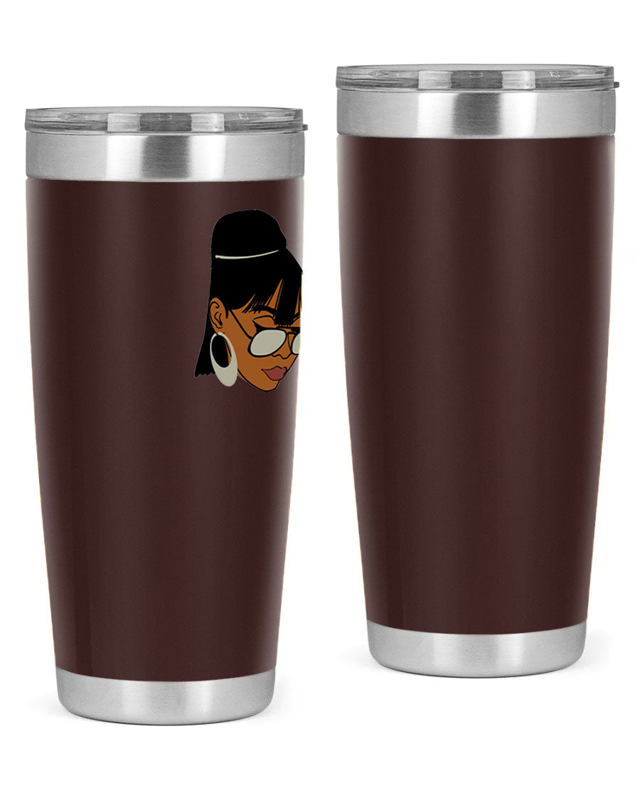 Black Afro 40# Tumbler featuring double wall vacuum stainless steel design, perfect for women and girls, ideal for hot and cold beverages.