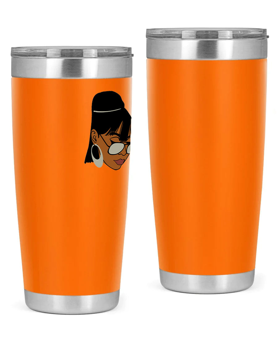 Black Afro 40# Tumbler featuring double wall vacuum stainless steel design, perfect for women and girls, ideal for hot and cold beverages.