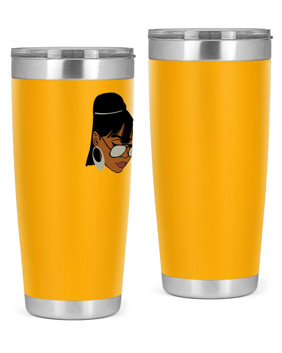 Black Afro 40# Tumbler featuring double wall vacuum stainless steel design, perfect for women and girls, ideal for hot and cold beverages.