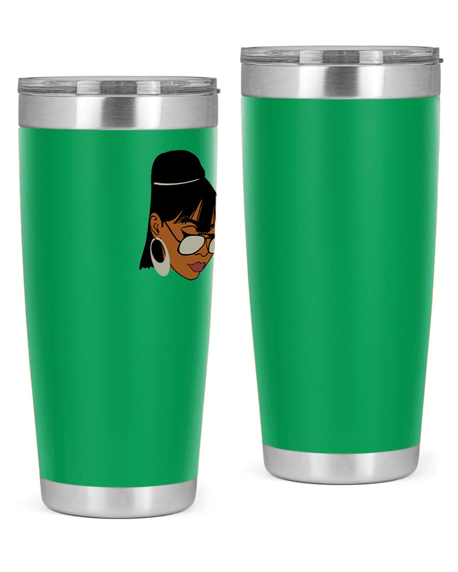 Black Afro 40# Tumbler featuring double wall vacuum stainless steel design, perfect for women and girls, ideal for hot and cold beverages.