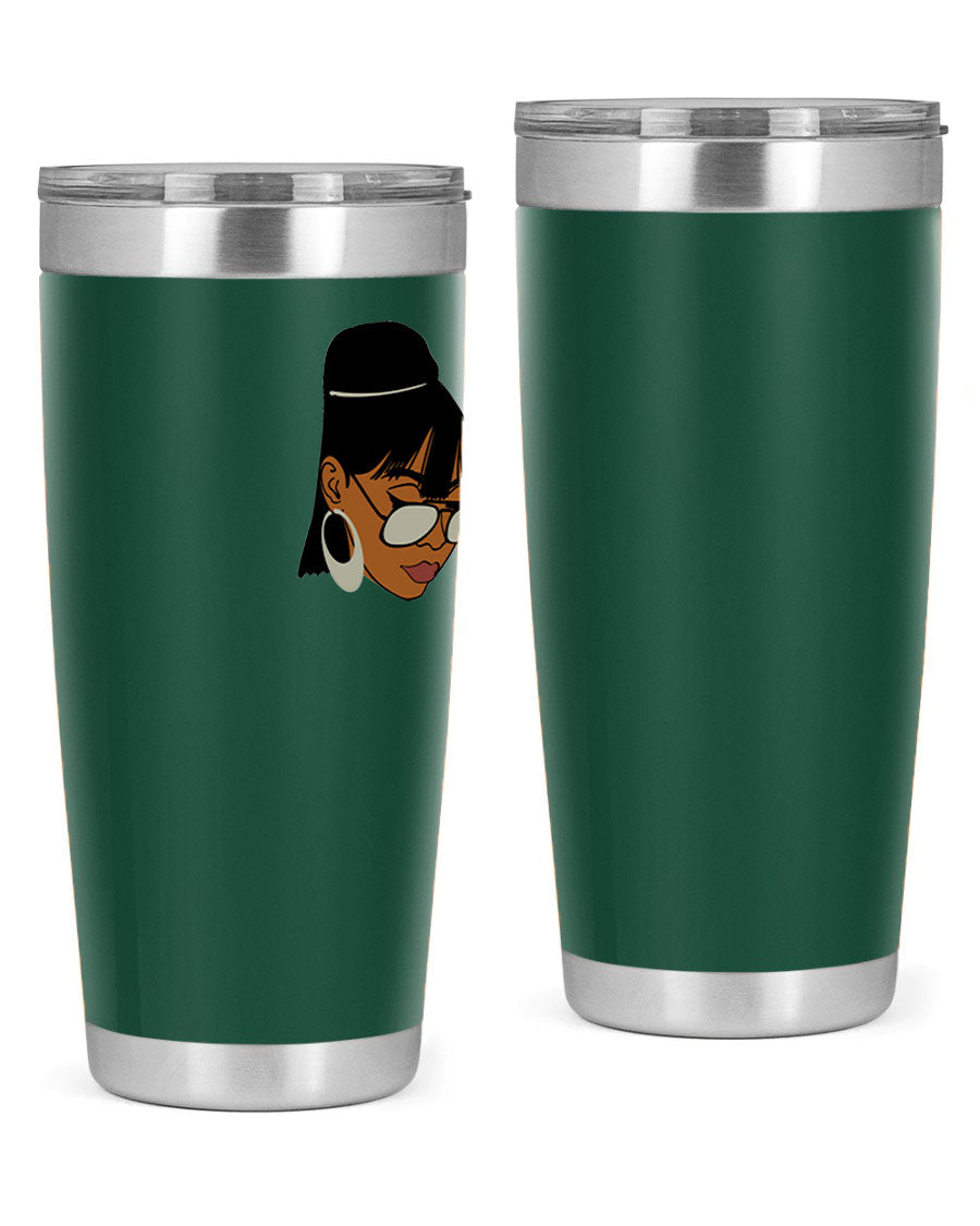 Black Afro 40# Tumbler featuring double wall vacuum stainless steel design, perfect for women and girls, ideal for hot and cold beverages.