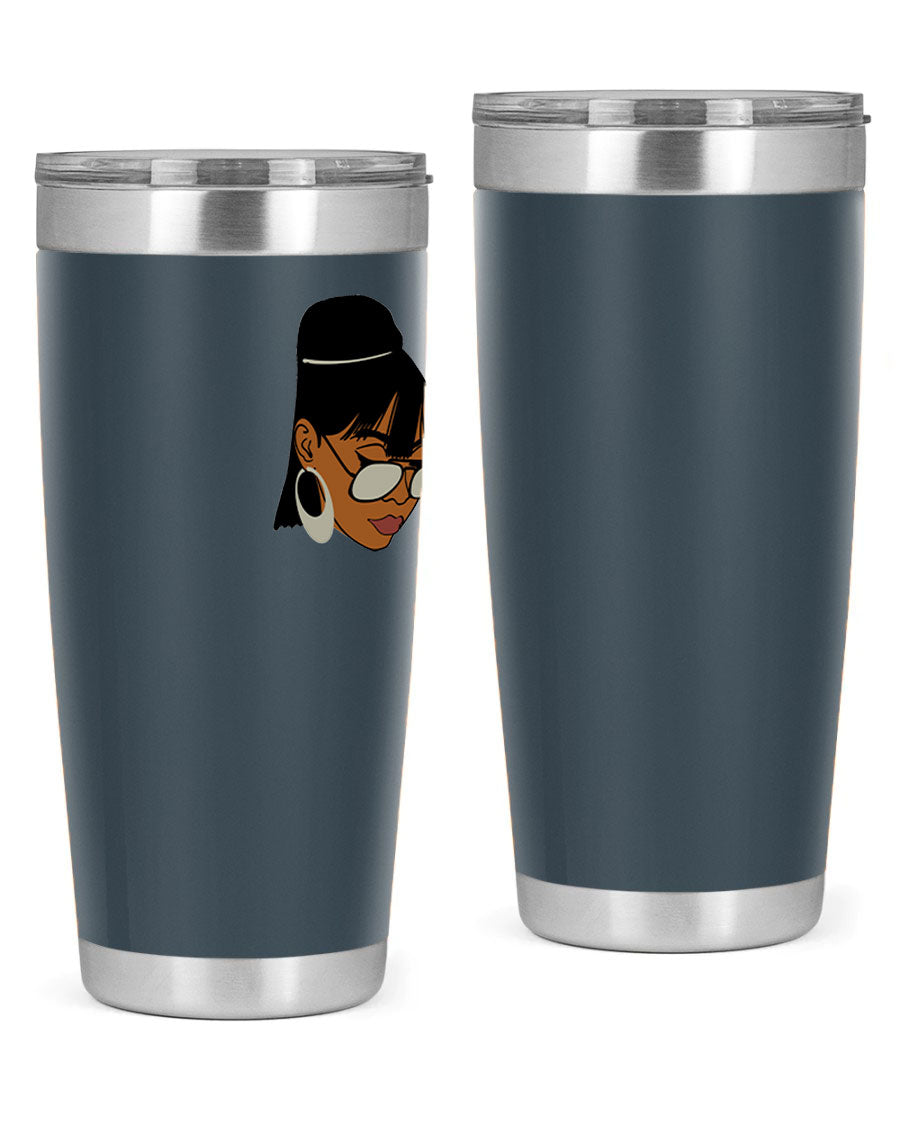 Black Afro 40# Tumbler featuring double wall vacuum stainless steel design, perfect for women and girls, ideal for hot and cold beverages.