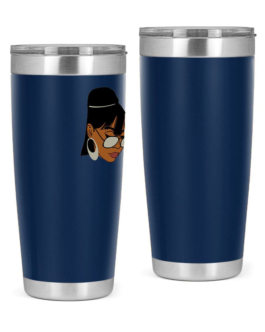 Black Afro 40# Tumbler featuring double wall vacuum stainless steel design, perfect for women and girls, ideal for hot and cold beverages.