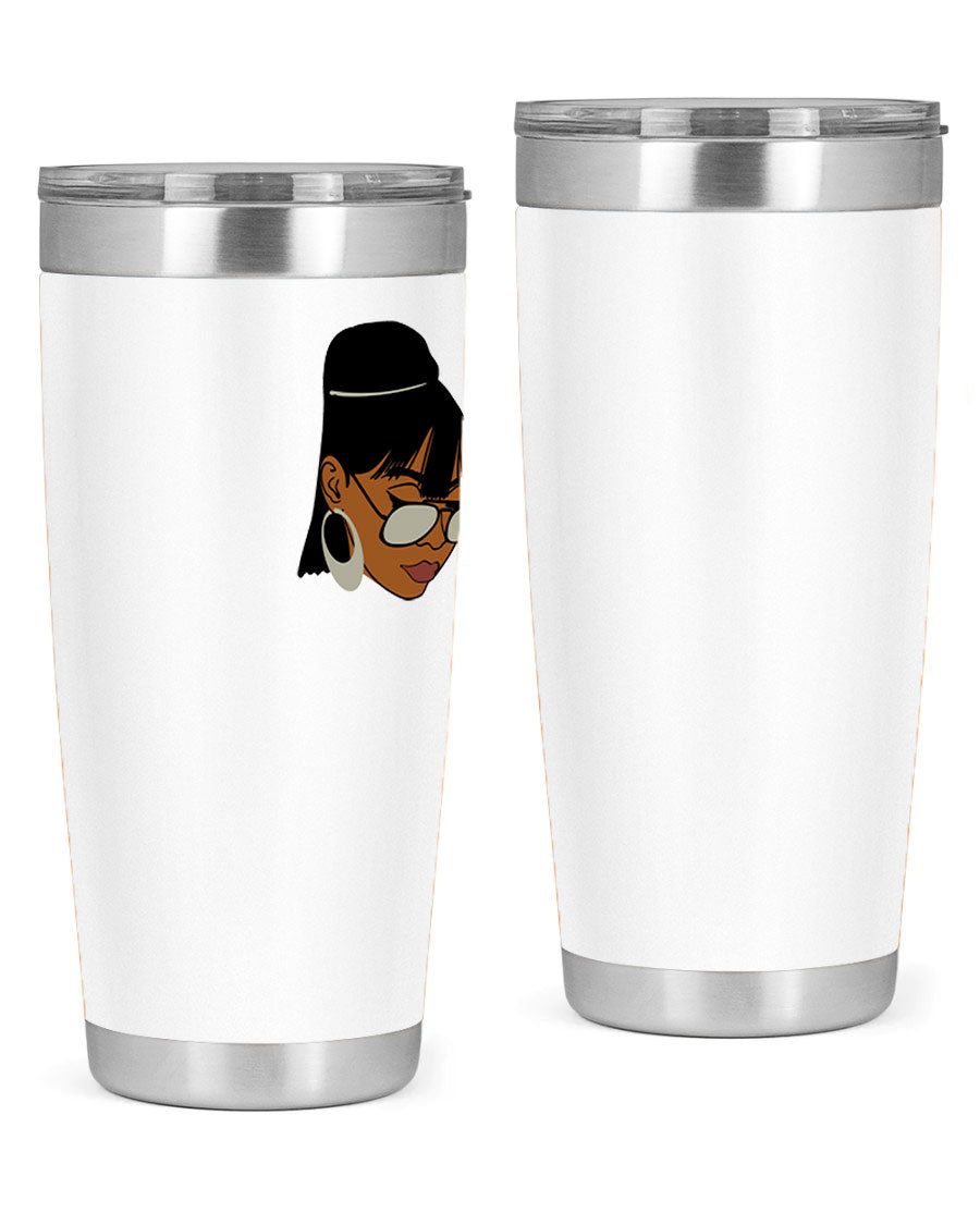 Black Afro 40# Tumbler featuring double wall vacuum stainless steel design, perfect for women and girls, ideal for hot and cold beverages.