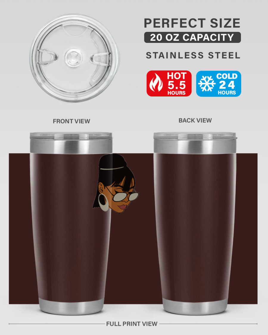 Black Afro 40# Tumbler featuring double wall vacuum stainless steel design, perfect for women and girls, ideal for hot and cold beverages.