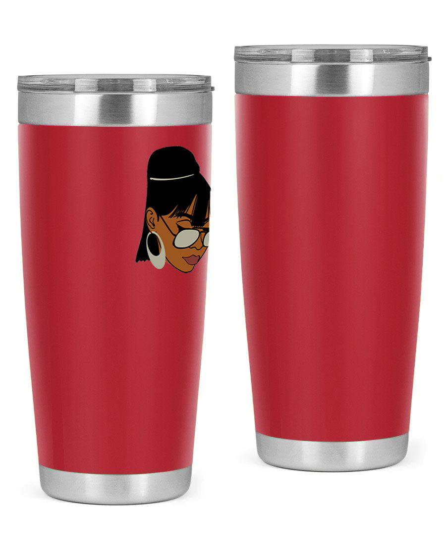 Black Afro 40# Tumbler featuring double wall vacuum stainless steel design, perfect for women and girls, ideal for hot and cold beverages.