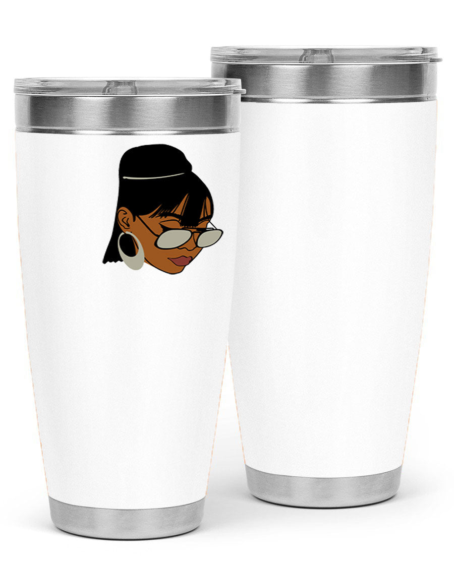 Black Afro 40# Tumbler featuring double wall vacuum stainless steel design, perfect for women and girls, ideal for hot and cold beverages.