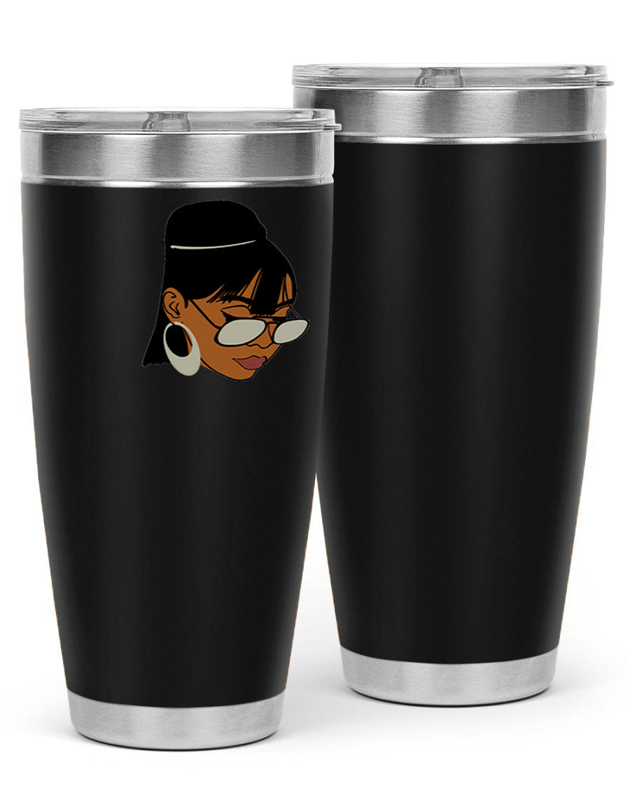 Black Afro 40# Tumbler featuring double wall vacuum stainless steel design, perfect for women and girls, ideal for hot and cold beverages.