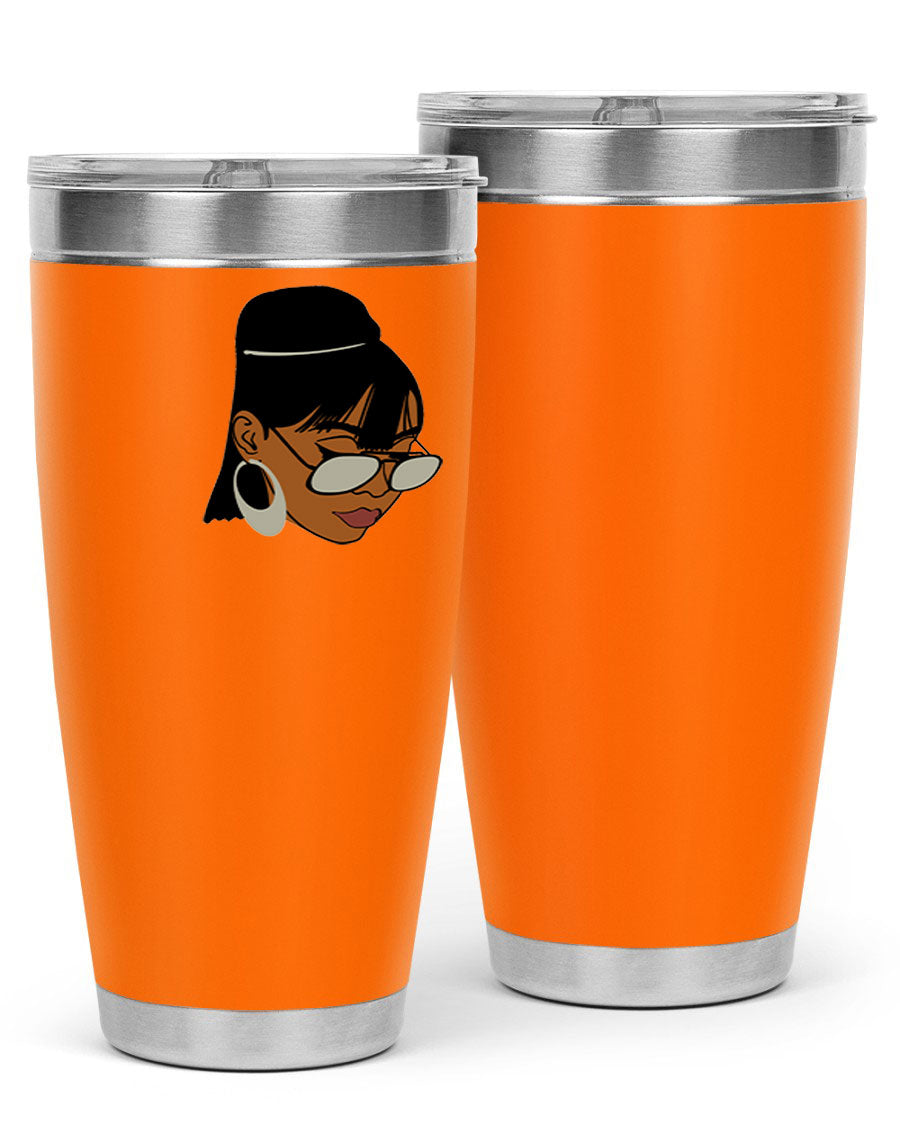 Black Afro 40# Tumbler featuring double wall vacuum stainless steel design, perfect for women and girls, ideal for hot and cold beverages.