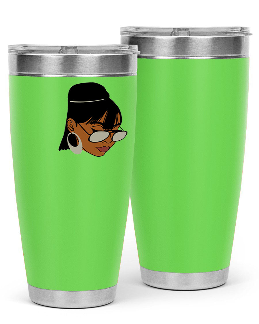 Black Afro 40# Tumbler featuring double wall vacuum stainless steel design, perfect for women and girls, ideal for hot and cold beverages.